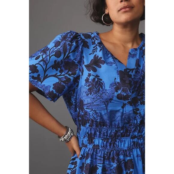 nwt by ANTHROPOLOGIE sz L Somerset Maxi Dress: Blue Floral - Picture 4 of 5